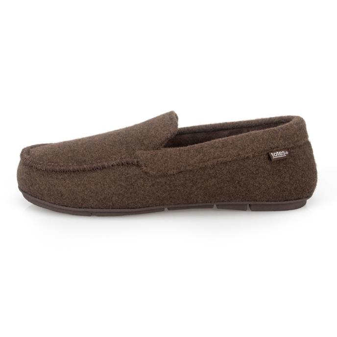 totes toasties® Mens Felt Moccasin Slipper With Check Sock Brown Extra Image 4